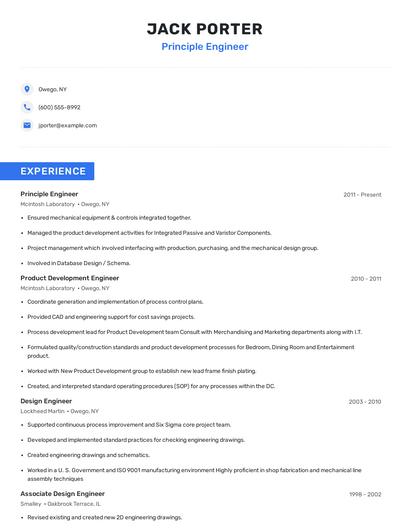 Principle Engineer Resume