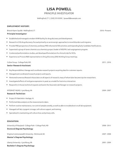 Principle Investigator Resume