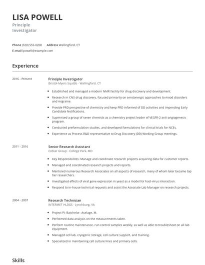 Principle Investigator Resume