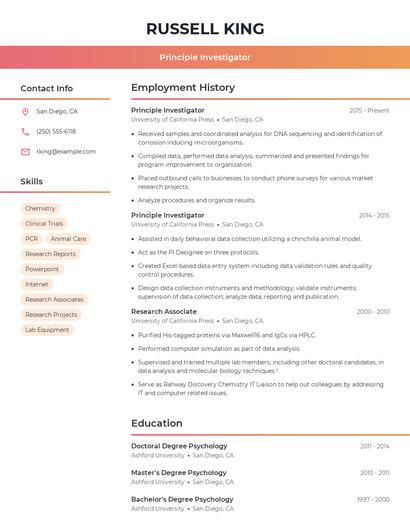 Principle Investigator Resume