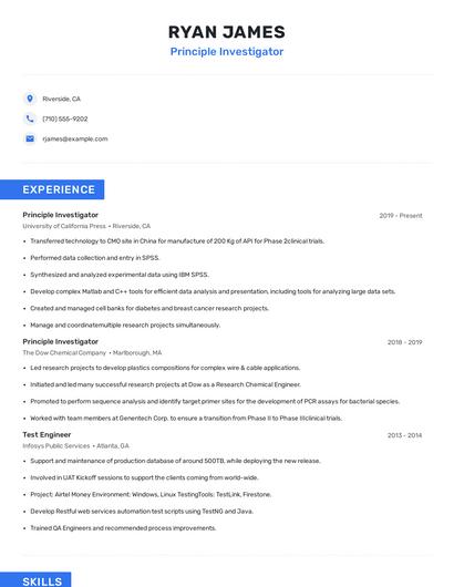Principle Investigator Resume