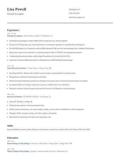 Principle Investigator Resume
