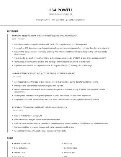 Principle Investigator Resume