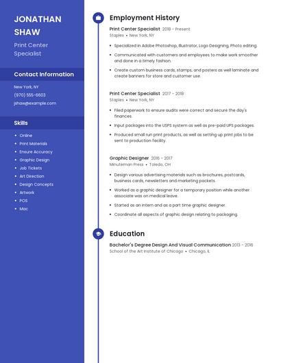Print Center Specialist Resume