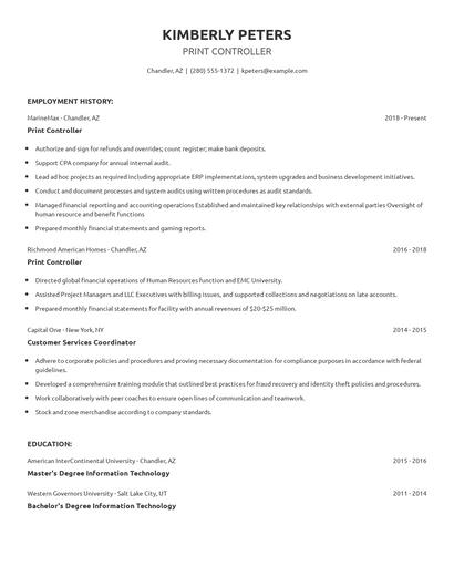 Print Controller Resume