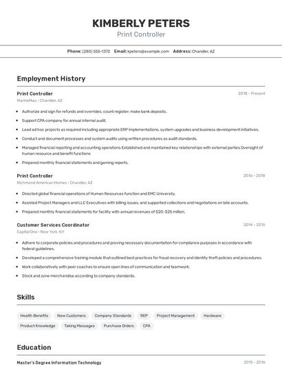 Print Controller Resume