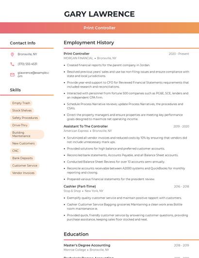 Print Controller Resume