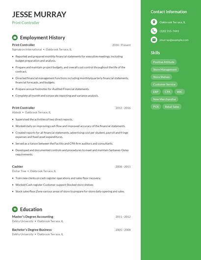 Print Controller Resume