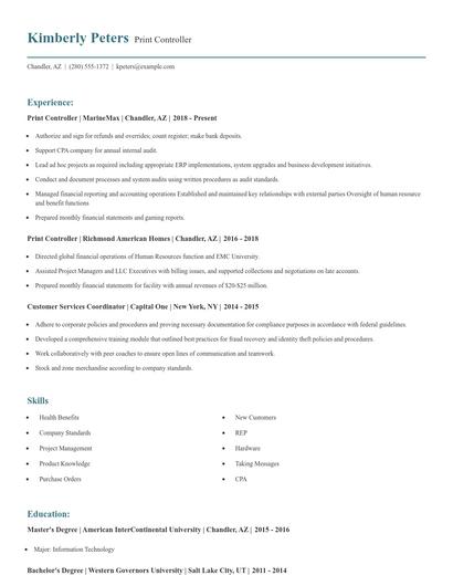 Print Controller Resume