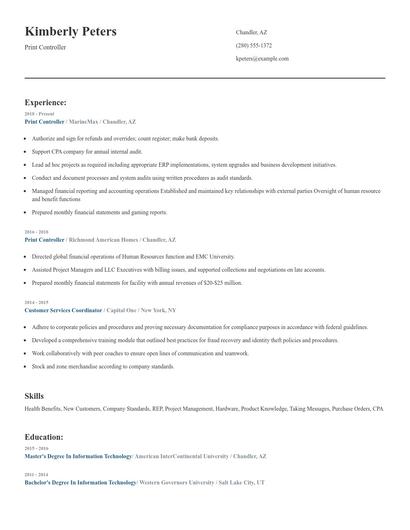 Print Controller Resume