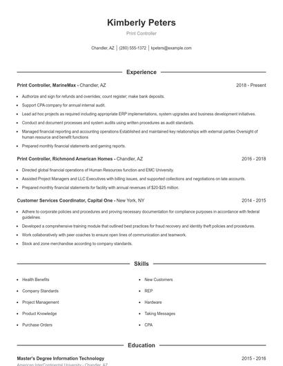 Print Controller Resume