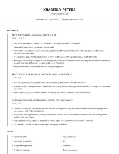 Print Controller Resume