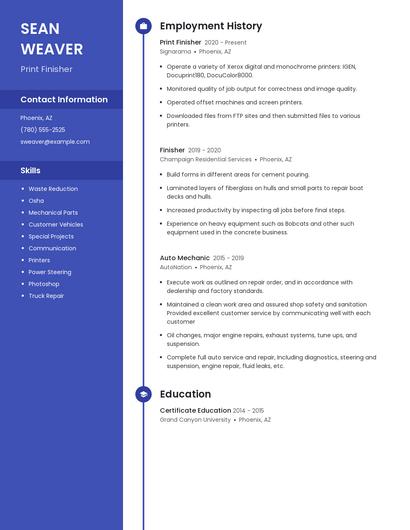 Print Finisher Resume