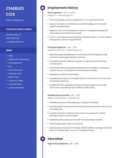 Print Inspector Resume