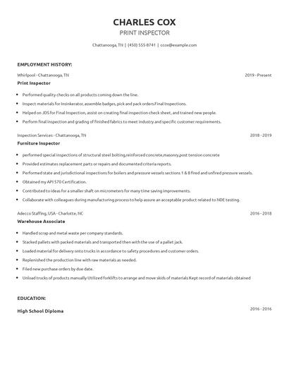 Print Inspector Resume