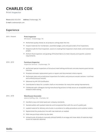 Print Inspector Resume