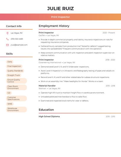 Print Inspector Resume
