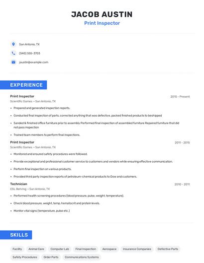Print Inspector Resume