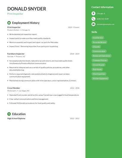 Print Inspector Resume