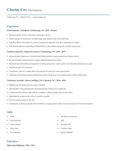 Print Inspector Resume