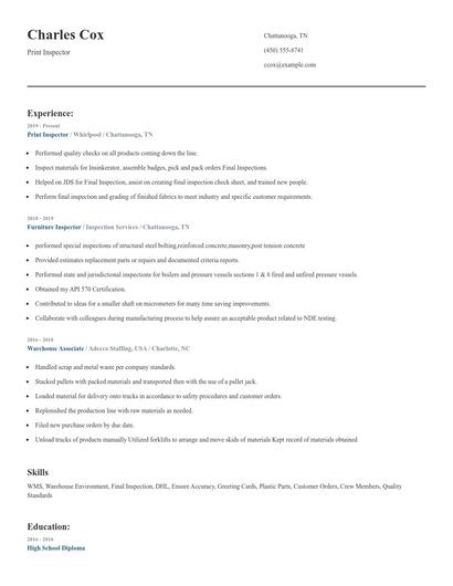 Print Inspector Resume