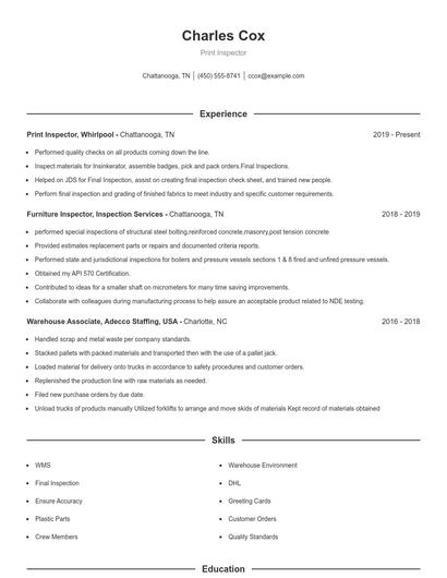 Print Inspector Resume