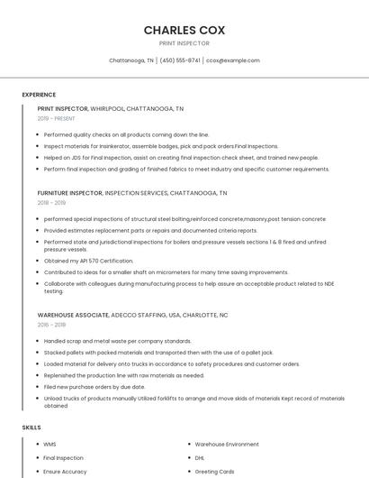 Print Inspector Resume