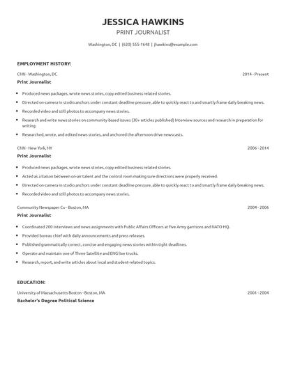 Print Journalist Resume