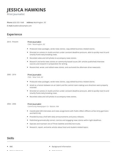 Print Journalist Resume