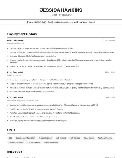 Print Journalist Resume