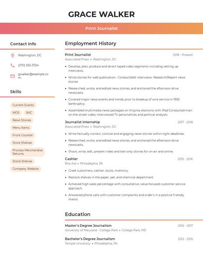 Print Journalist Resume
