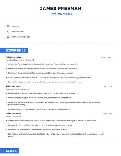 Print Journalist Resume