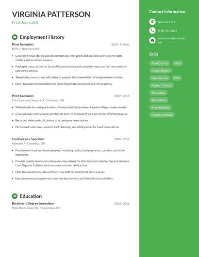 Print Journalist Resume