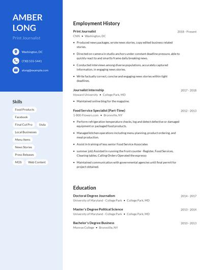 Print Journalist Resume