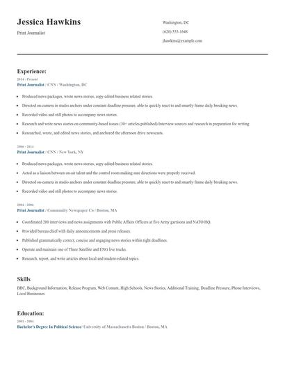 Print Journalist Resume
