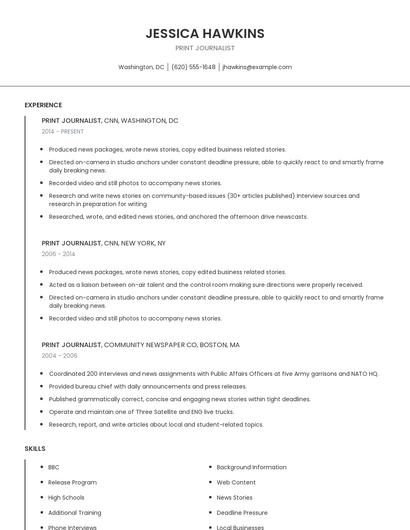 Print Journalist Resume