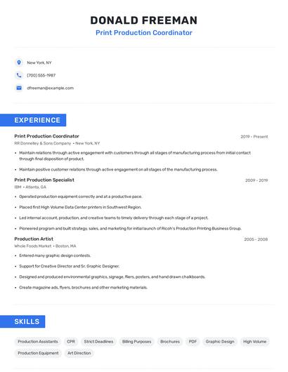 Print Production Coordinator Resume