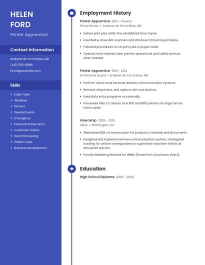 Printer Apprentice Resume