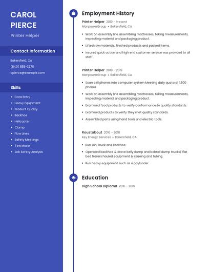 Printer Helper Resume