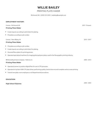 Printing Plate Maker Resume