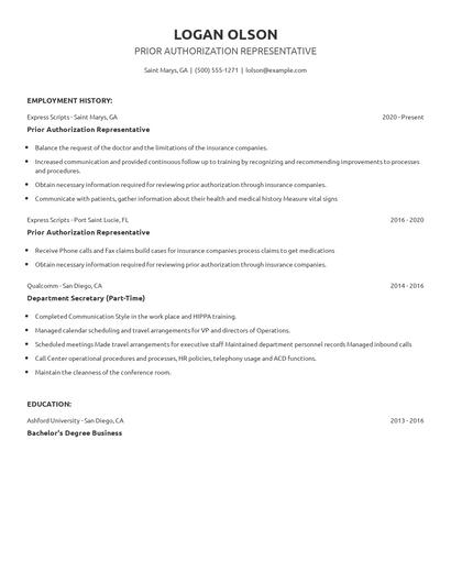 Prior Authorization Representative Resume