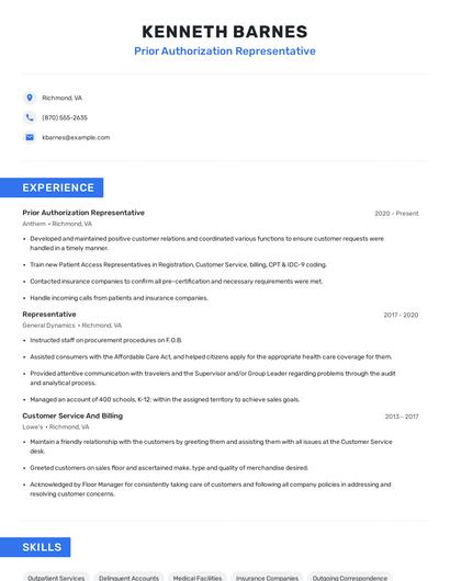 Prior Authorization Representative Resume