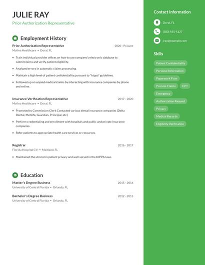 Prior Authorization Representative Resume