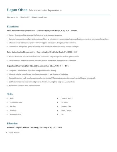 Prior Authorization Representative Resume