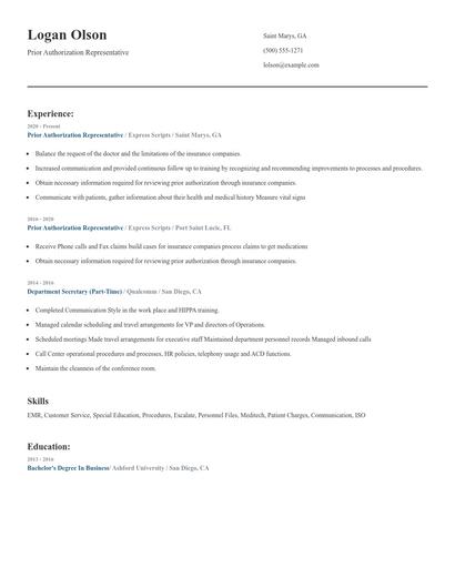 Prior Authorization Representative Resume