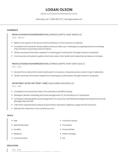 Prior Authorization Representative Resume