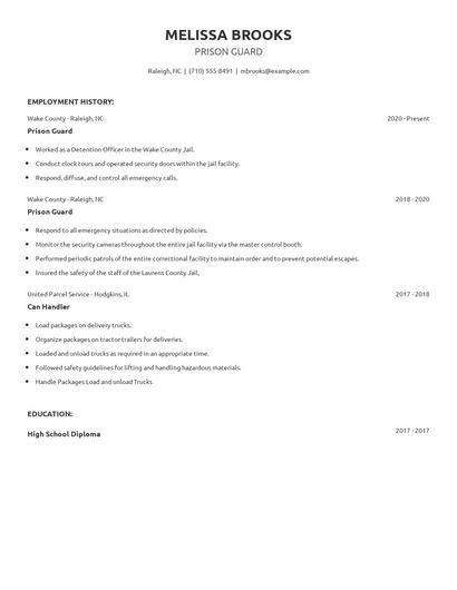 Prison Guard Resume