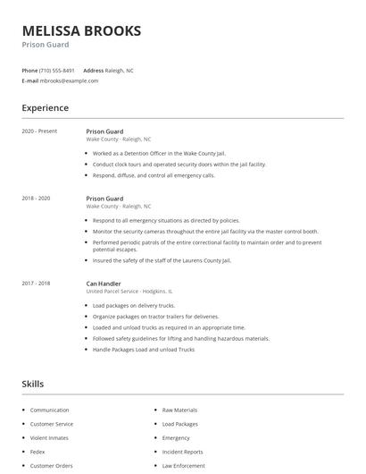 Prison Guard Resume