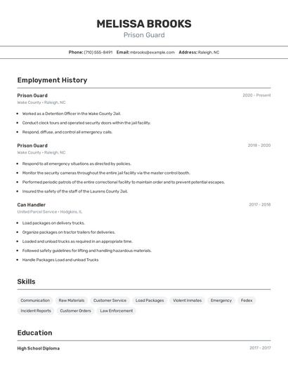 Prison Guard Resume