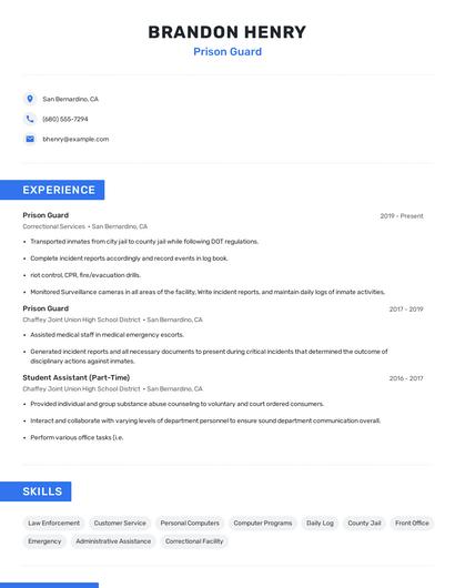 Prison Guard Resume